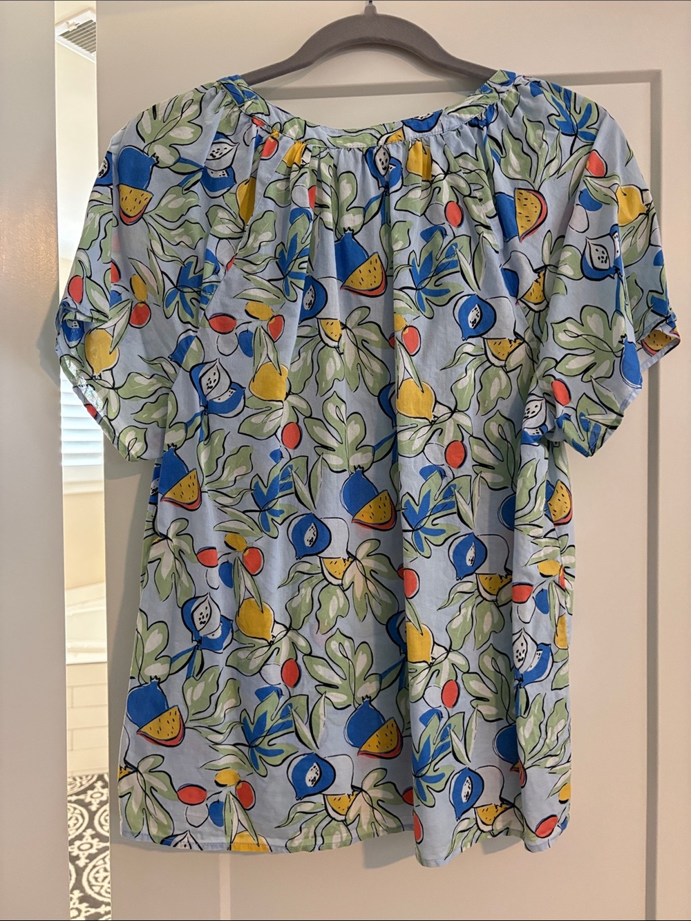 LOFT Light Blue Botanical Tie-Front Peasant Blouse - Picture 3 of 3